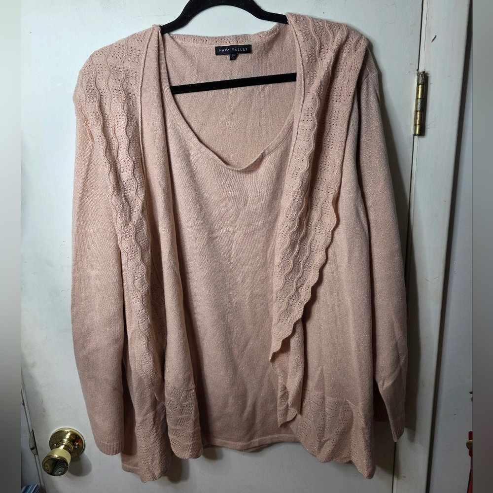Napa Valley Plus Size 3X Tan Biege Metallic Sweater Long Sleeve